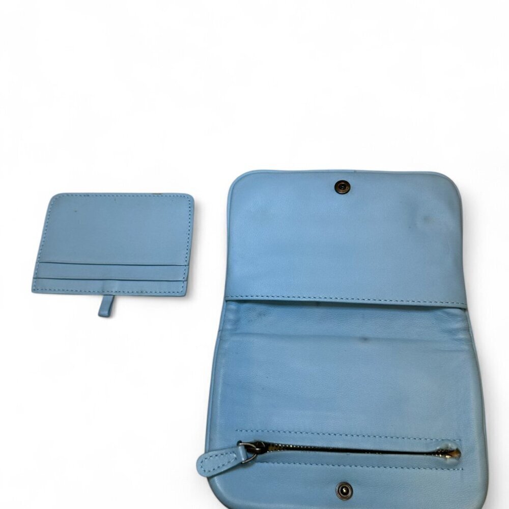 Bottega Veneta Intrecciato Leather Compact Bi-Fold Wallet - Light Blue - Picture 6 of 16
